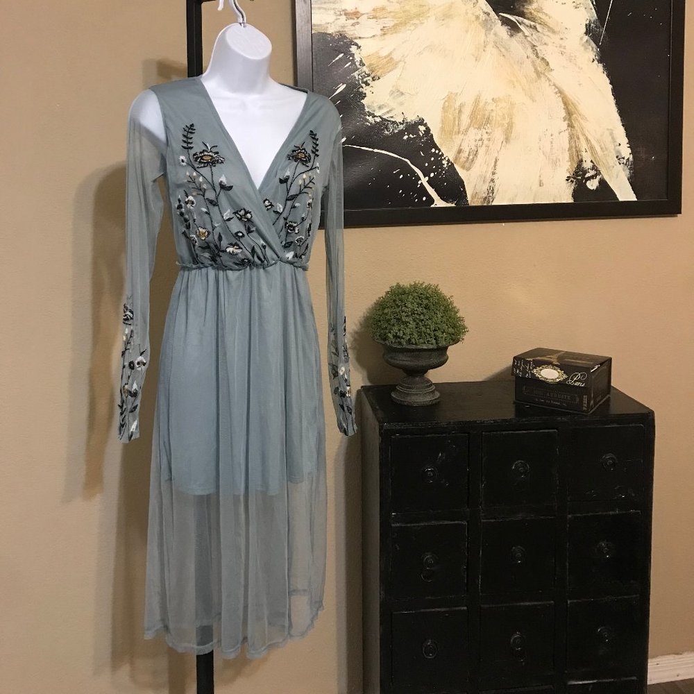 Xhilaration Embroidery Teal Dress XS